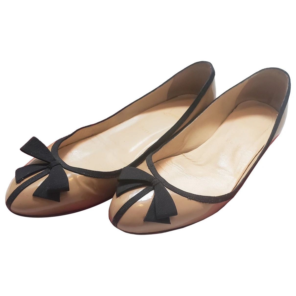 Pre-owned Christian Louboutin Patent Leather Ballet Flats In Camel