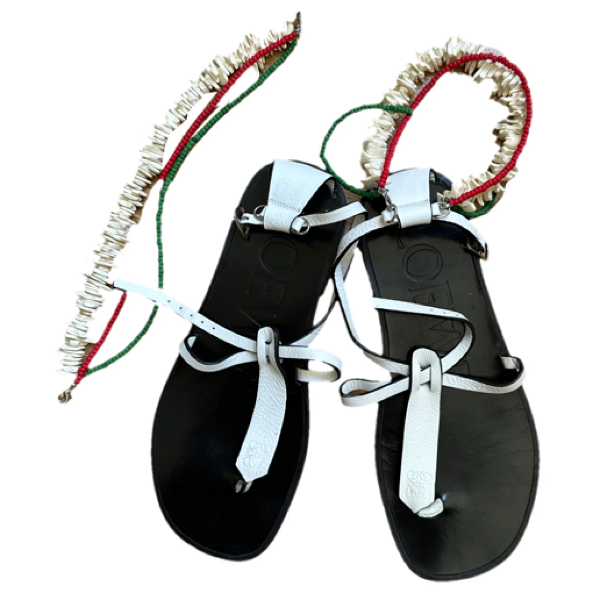 Pre-owned Loewe Leather Sandal In White