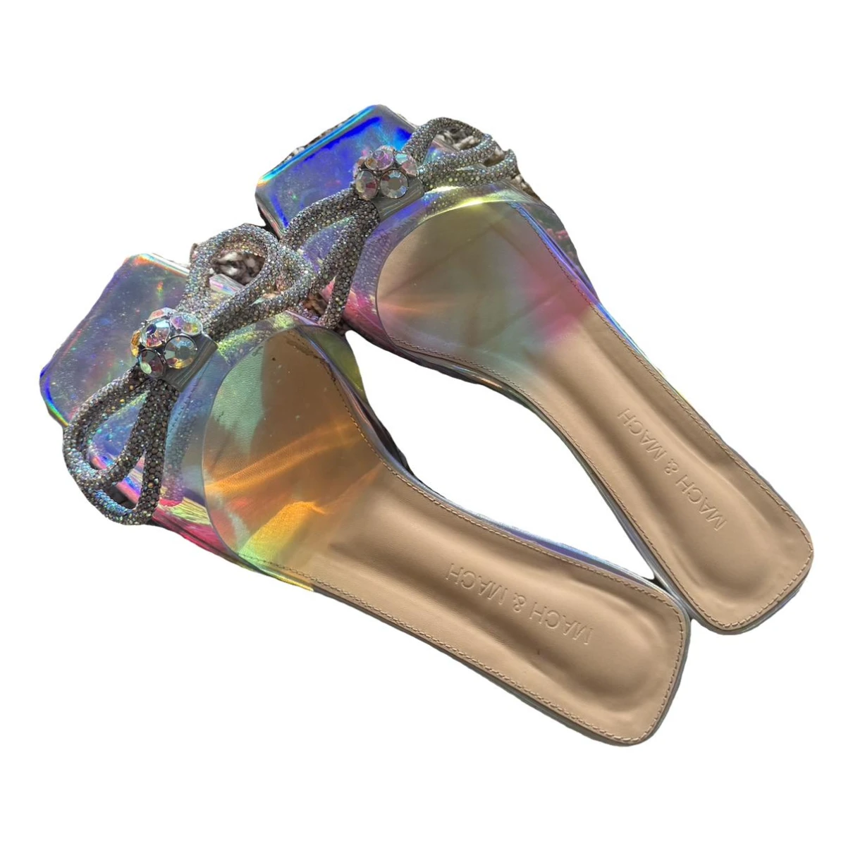 Pre-owned Mach & Mach Double Bow Sandal In Silver