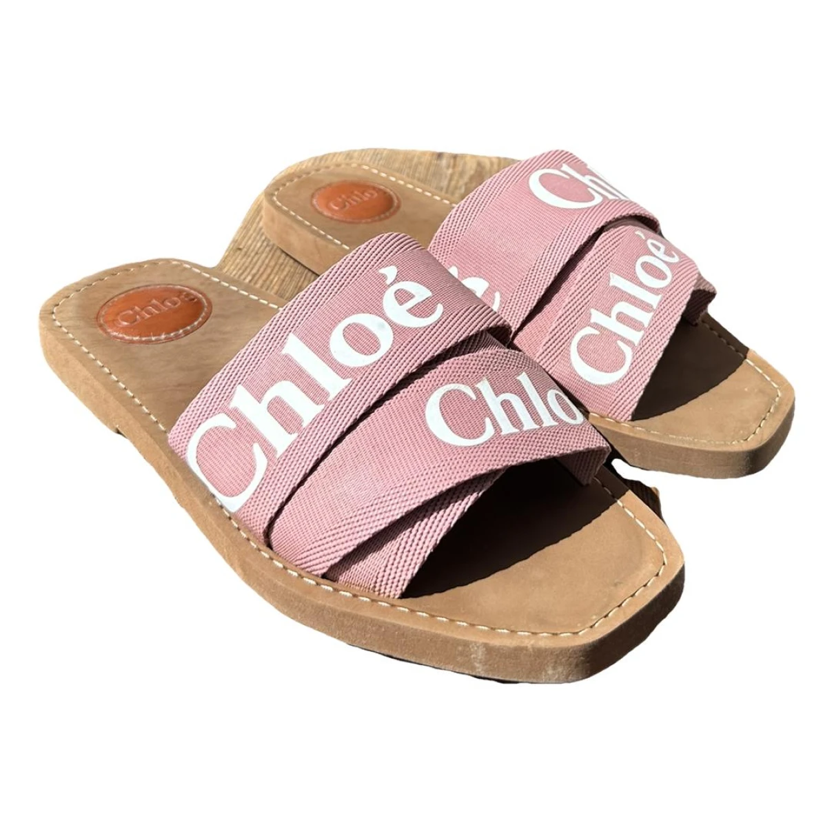 Pre-owned Chloé Woody Cloth Mules In Pink