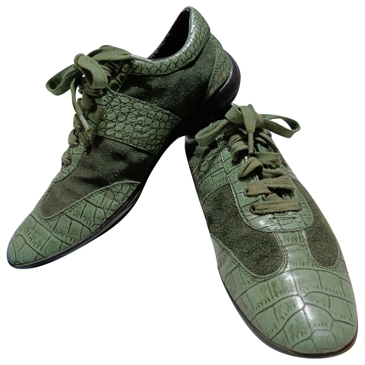 Pre-owned Pollini Leather Trainers In Green