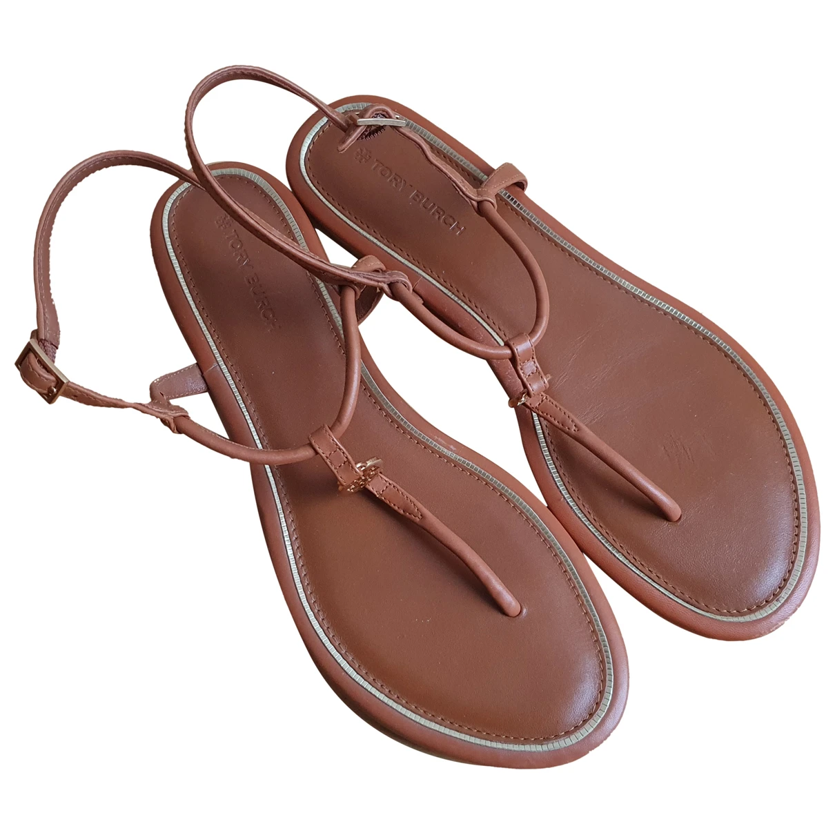 Pre-owned Tory Burch Leather Sandal In Camel