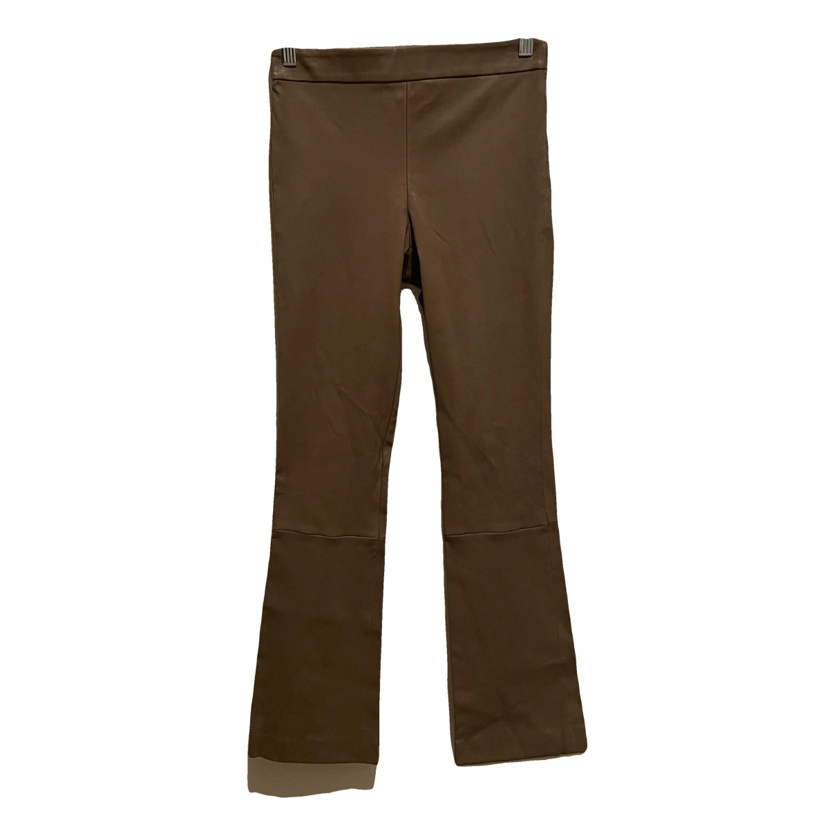 Pre-owned Theory Leather Trousers In Brown