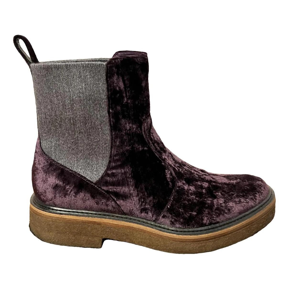 Pre-owned Dries Van Noten Velvet Ankle Boots In Purple