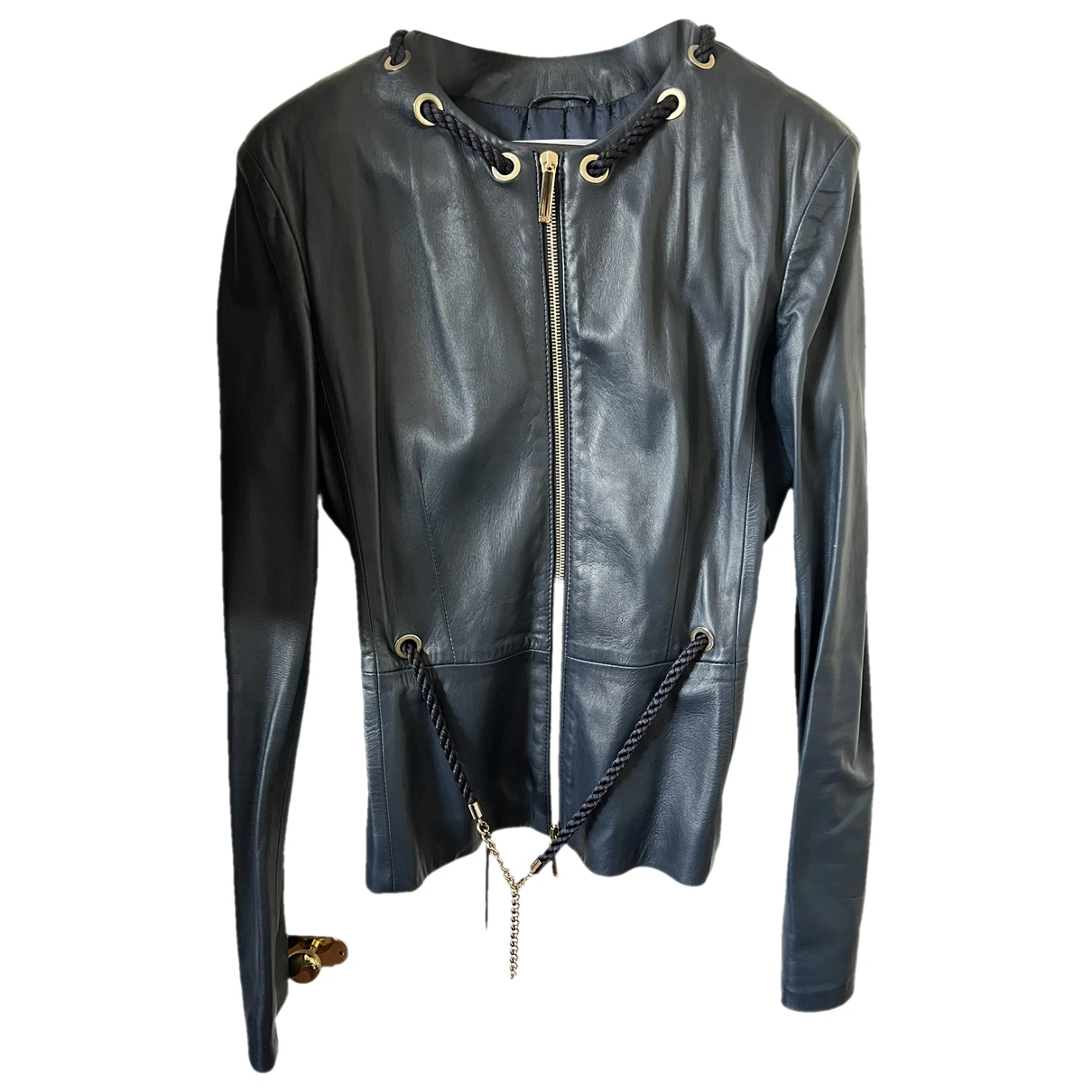 Pre-owned Elisabetta Franchi Leather Short Vest In Blue