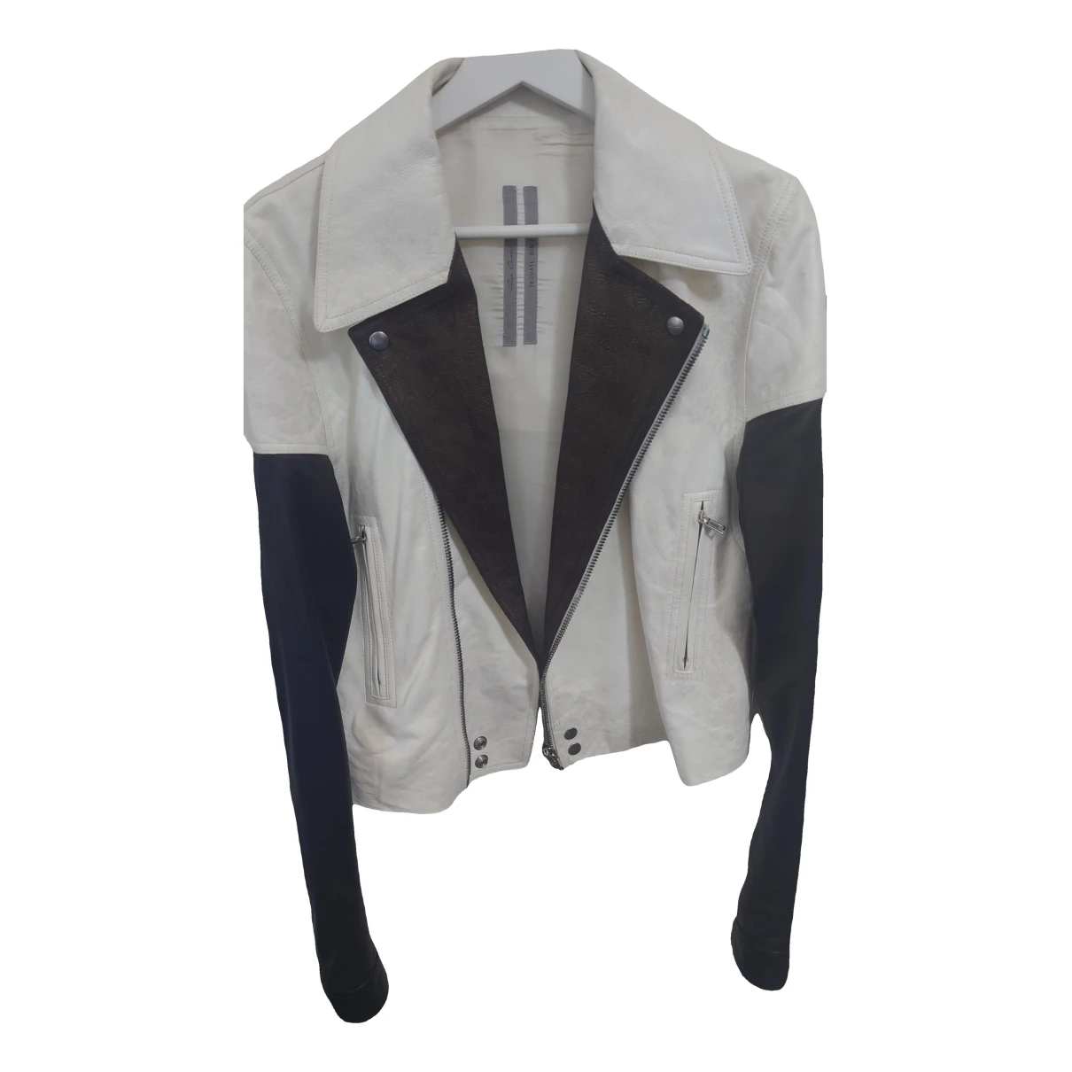 Pre-owned Rick Owens Leather Biker Jacket In White