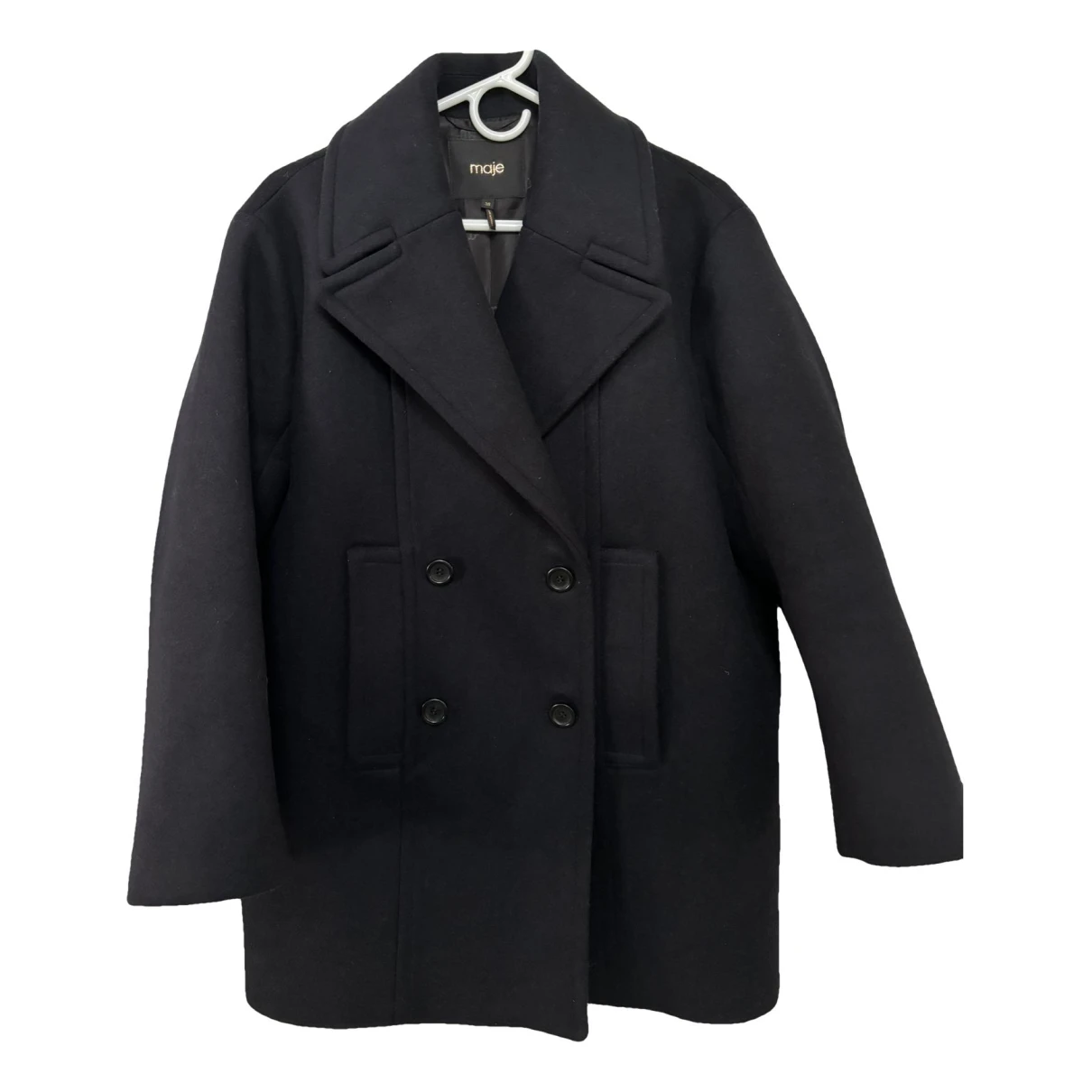 Pre-owned Maje Wool Peacoat In Navy