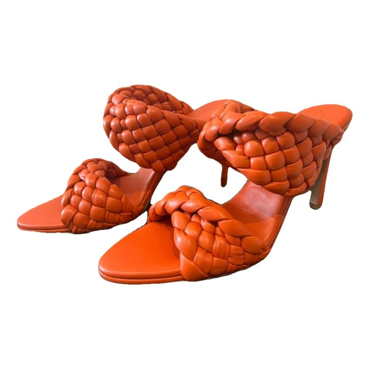 Pre-owned Bottega Veneta Curve Leather Sandals In Orange