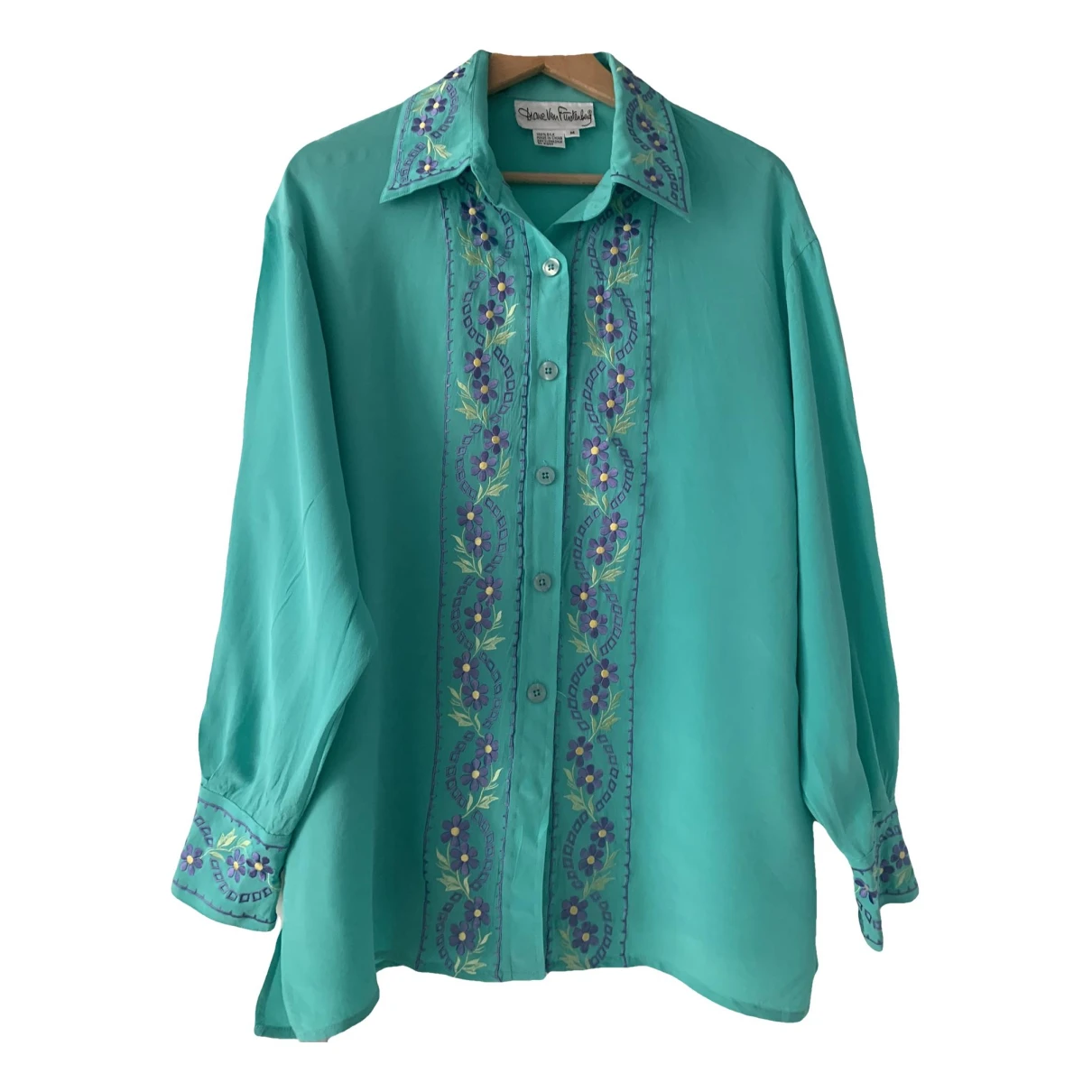 Pre-owned Diane Von Furstenberg Silk Blouse In Green