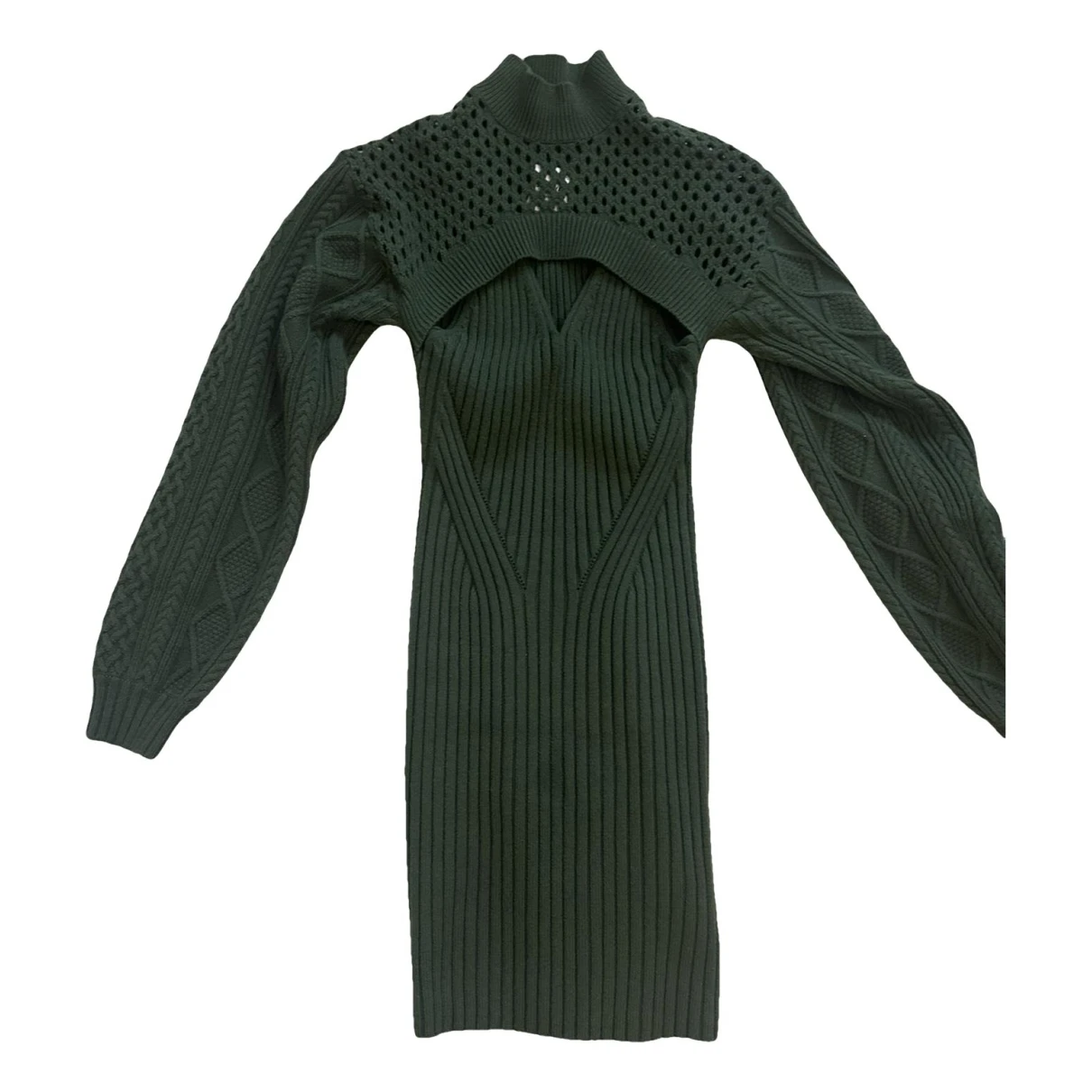 Pre-owned Jonathan Simkhai Tweed Mini Dress In Khaki