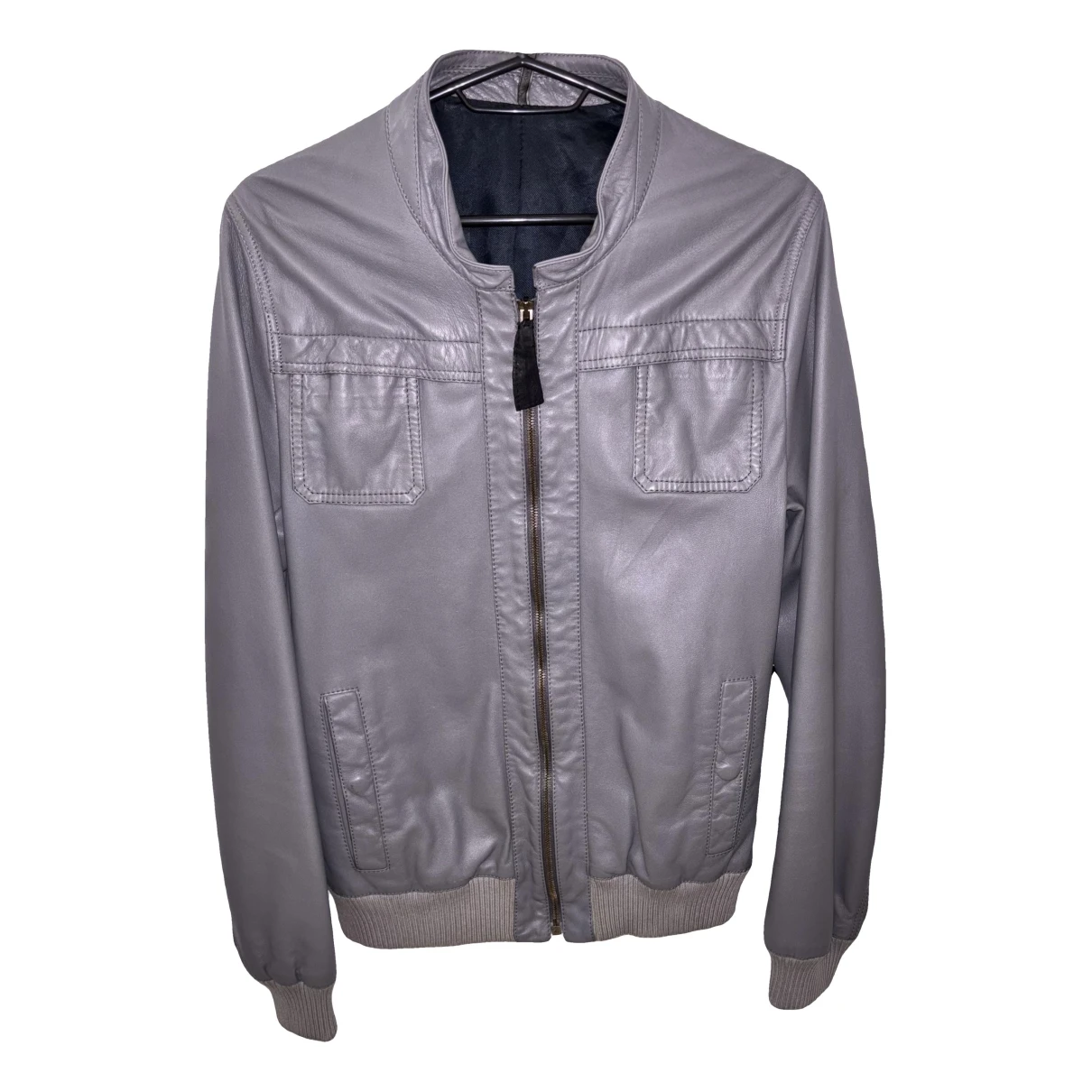 Pre-owned Dior Leather Jacket In Grey