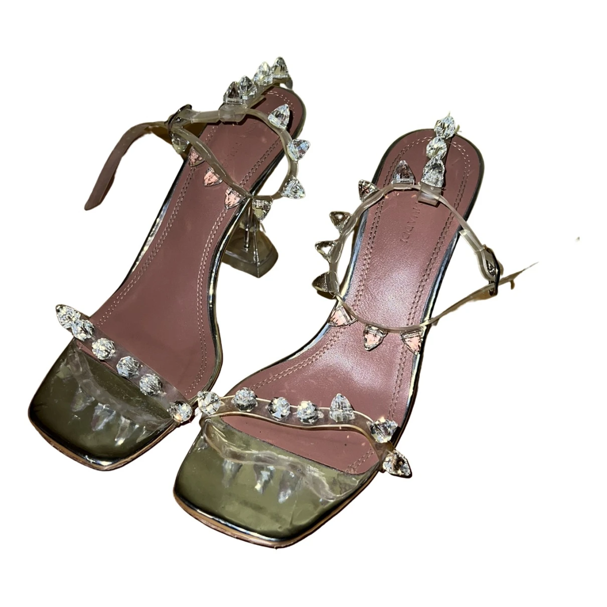 Pre-owned Amina Muaddi Julia Leather Sandal In Silver
