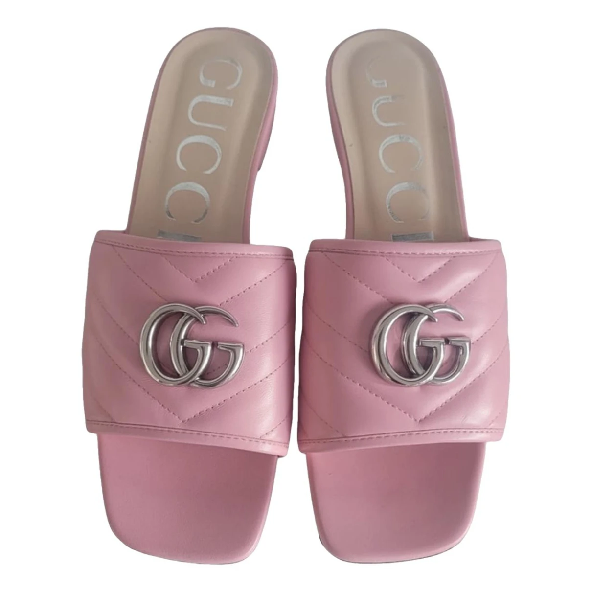 Pre-owned Gucci Double G Leather Mules In Pink
