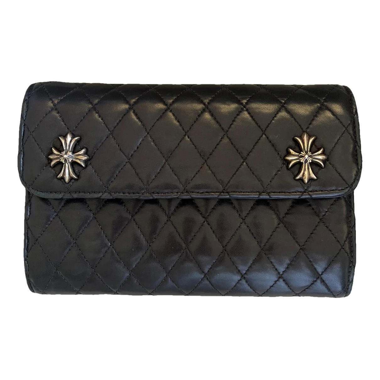 Pre-owned Chrome Hearts Leather Clutch Bag In Black