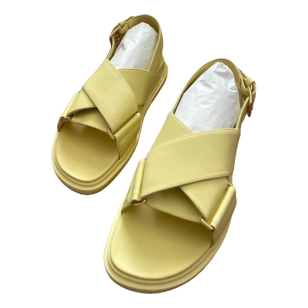 Pre-owned Marni Fussbett Leather Sandals In Yellow