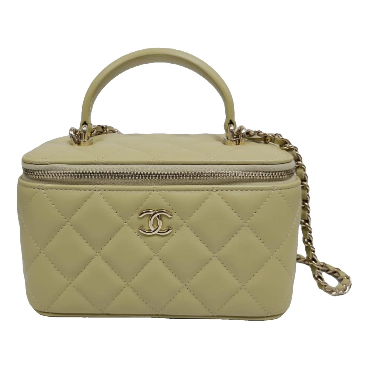 Pre-owned Chanel Vanity Leather Handbag In Yellow