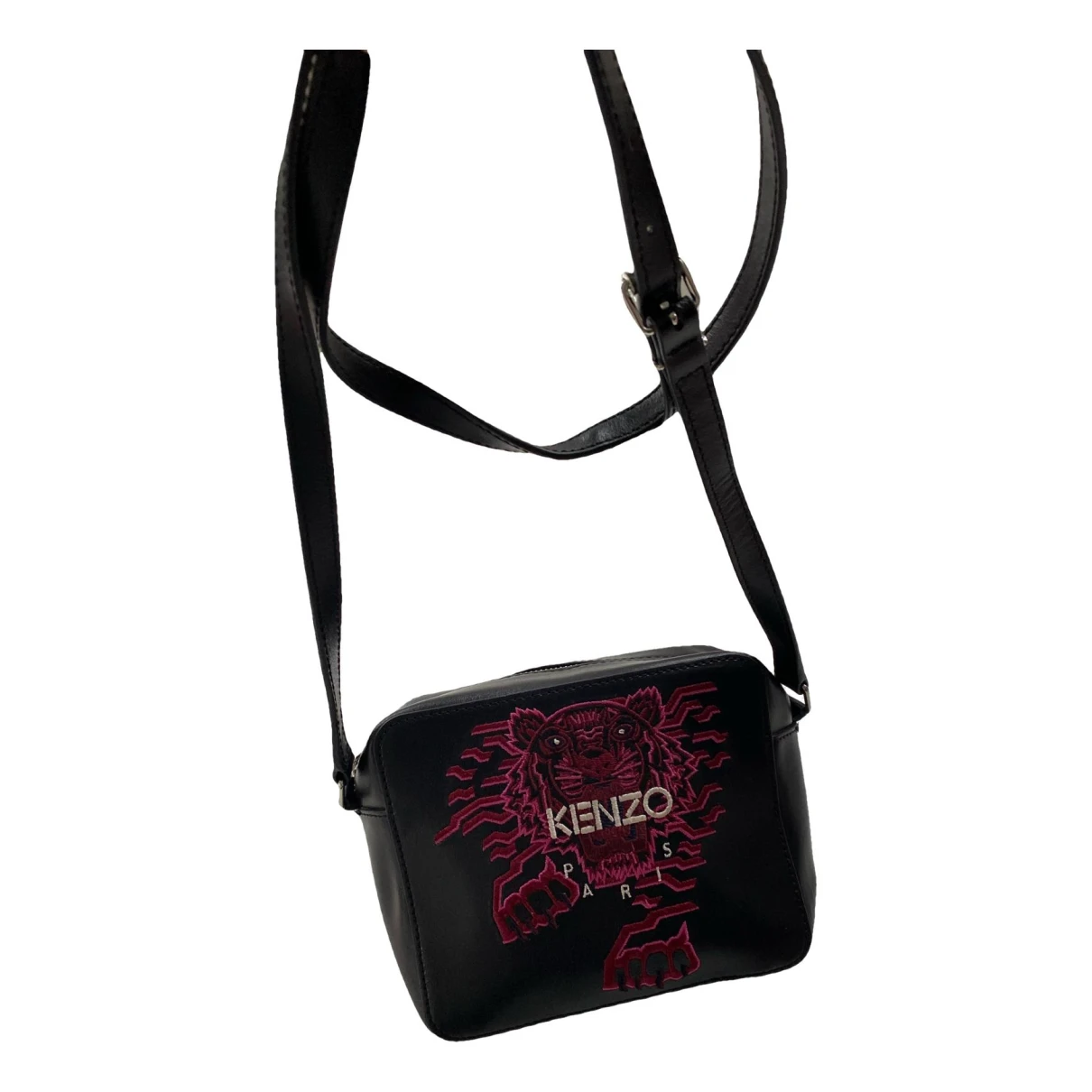Pre-owned Kenzo Tiger Leather Crossbody Bag In Black