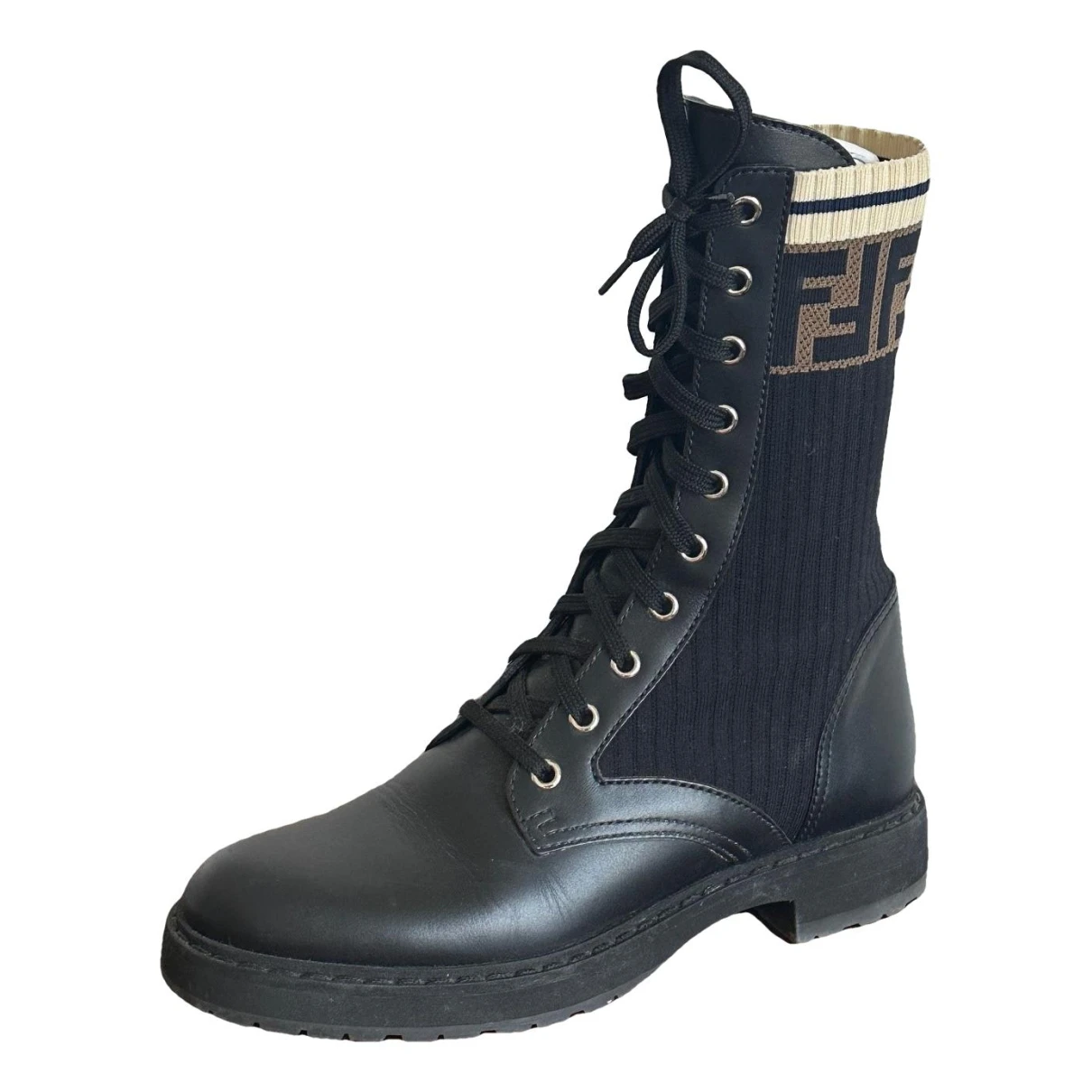 Pre-owned Fendi Pony-style Calfskin Lace Up Boots In Black