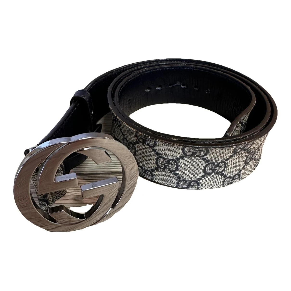 Pre-owned Gucci Gg Buckle Leather Belt In Blue