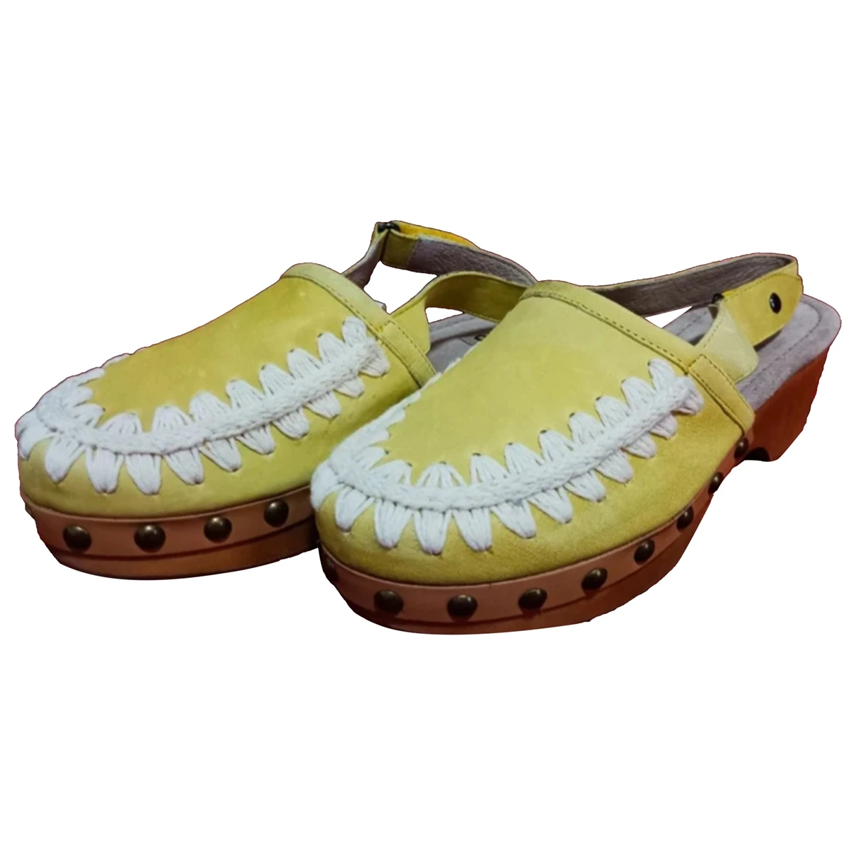 Pre-owned Mou Leather Mules & Clogs In Yellow