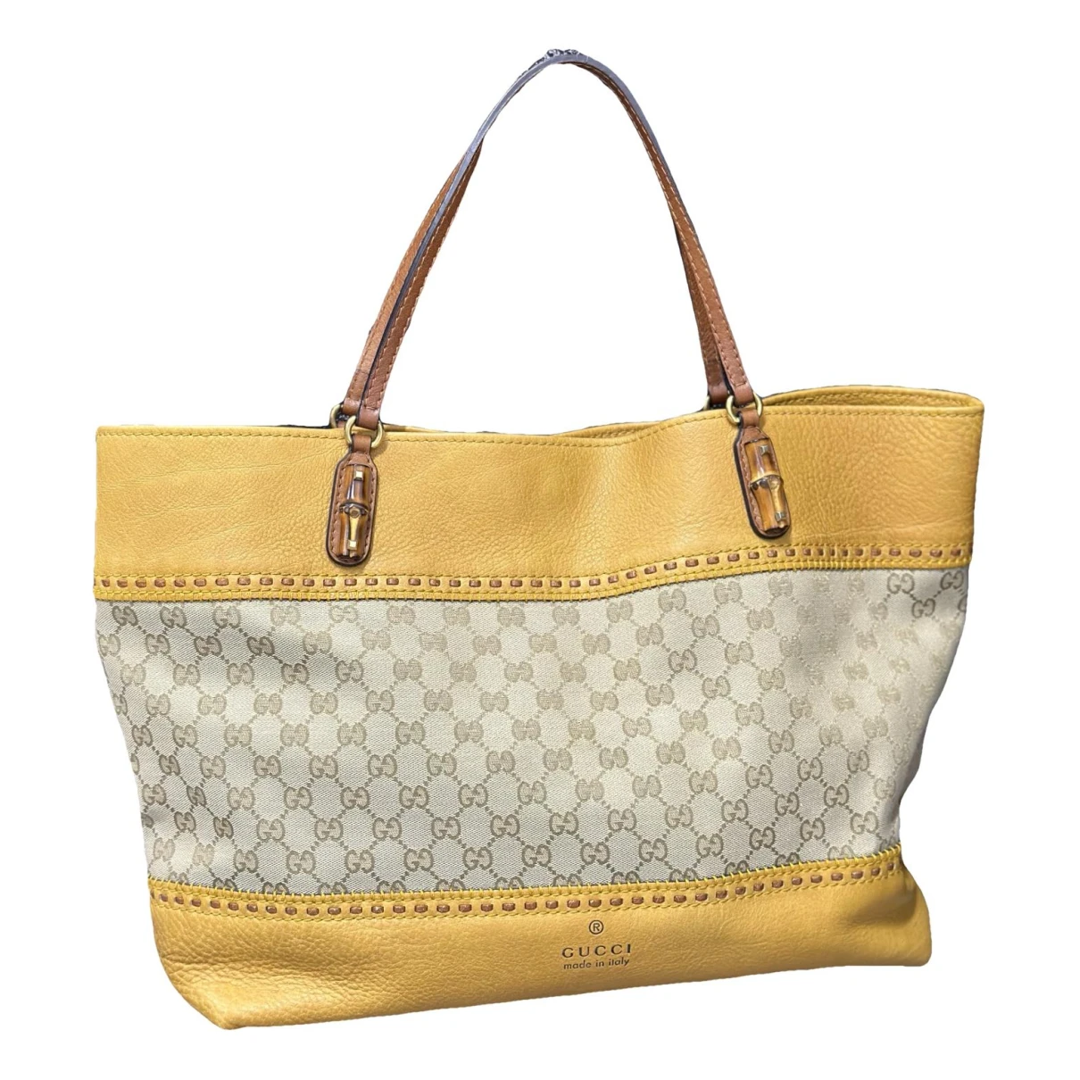 Pre-owned Gucci Abbey Cloth Handbag In Yellow