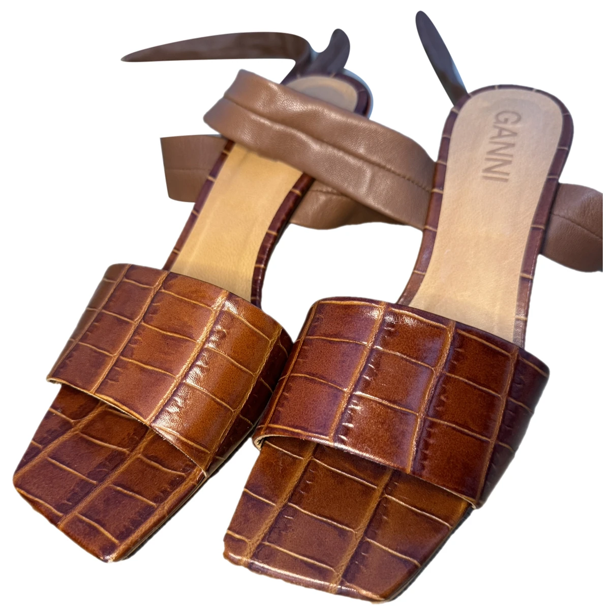 Pre-owned Ganni Leather Heels In Brown