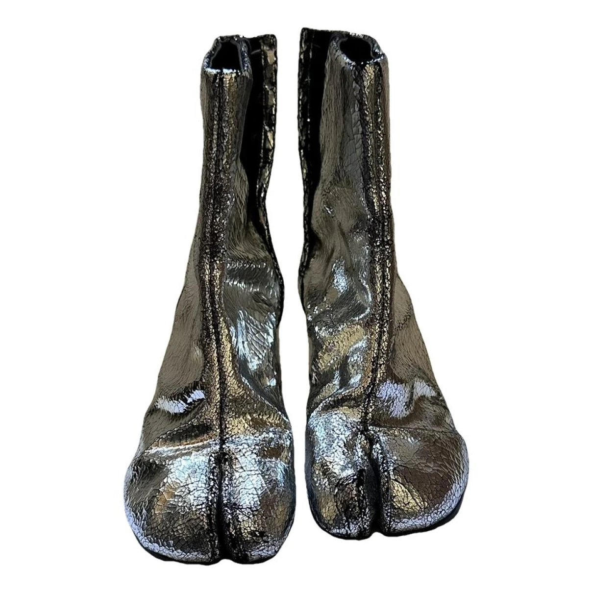 Pre-owned Maison Margiela Tabi Leather Ankle Boots In Silver