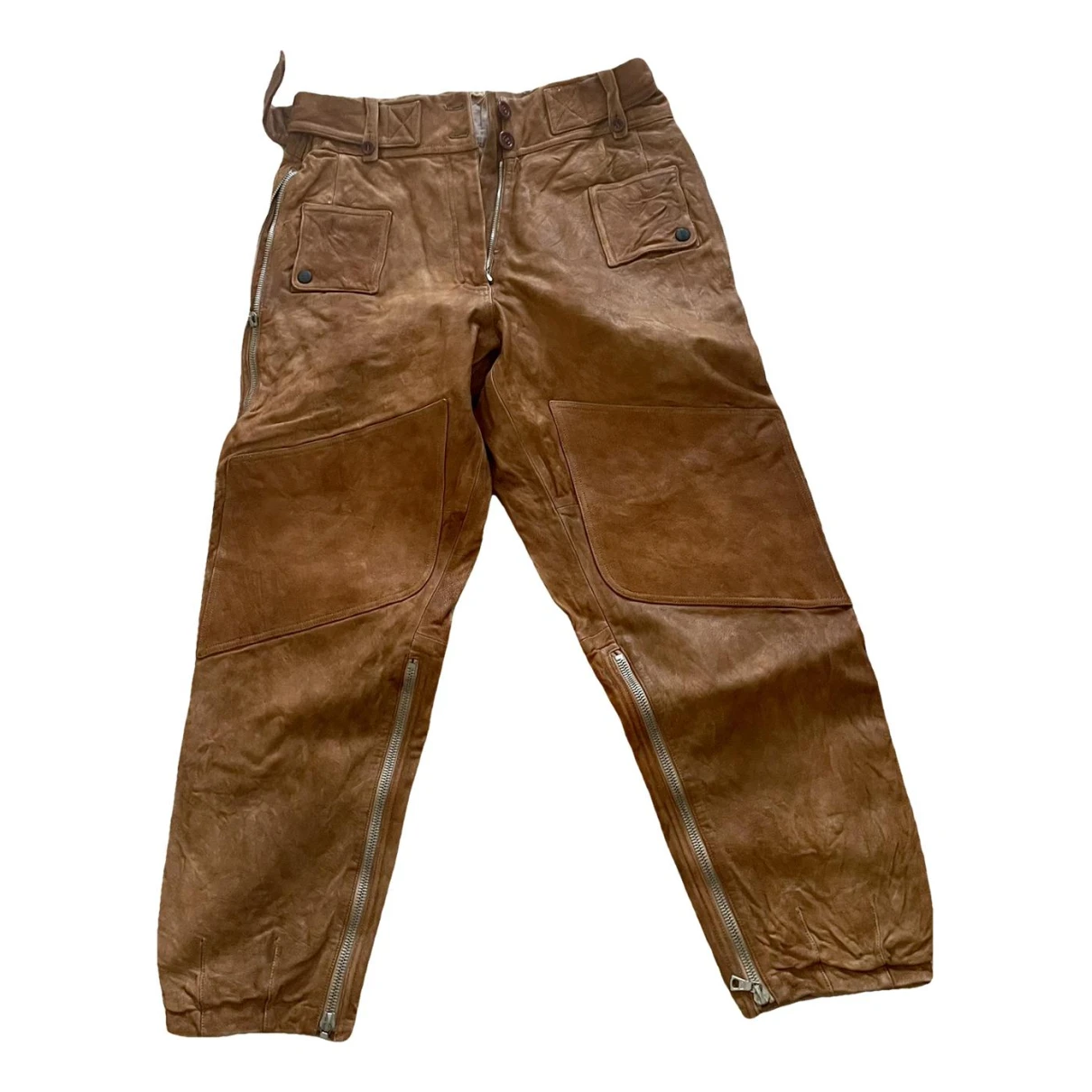 Pre-owned Dries Van Noten Leather Large Pants In Brown