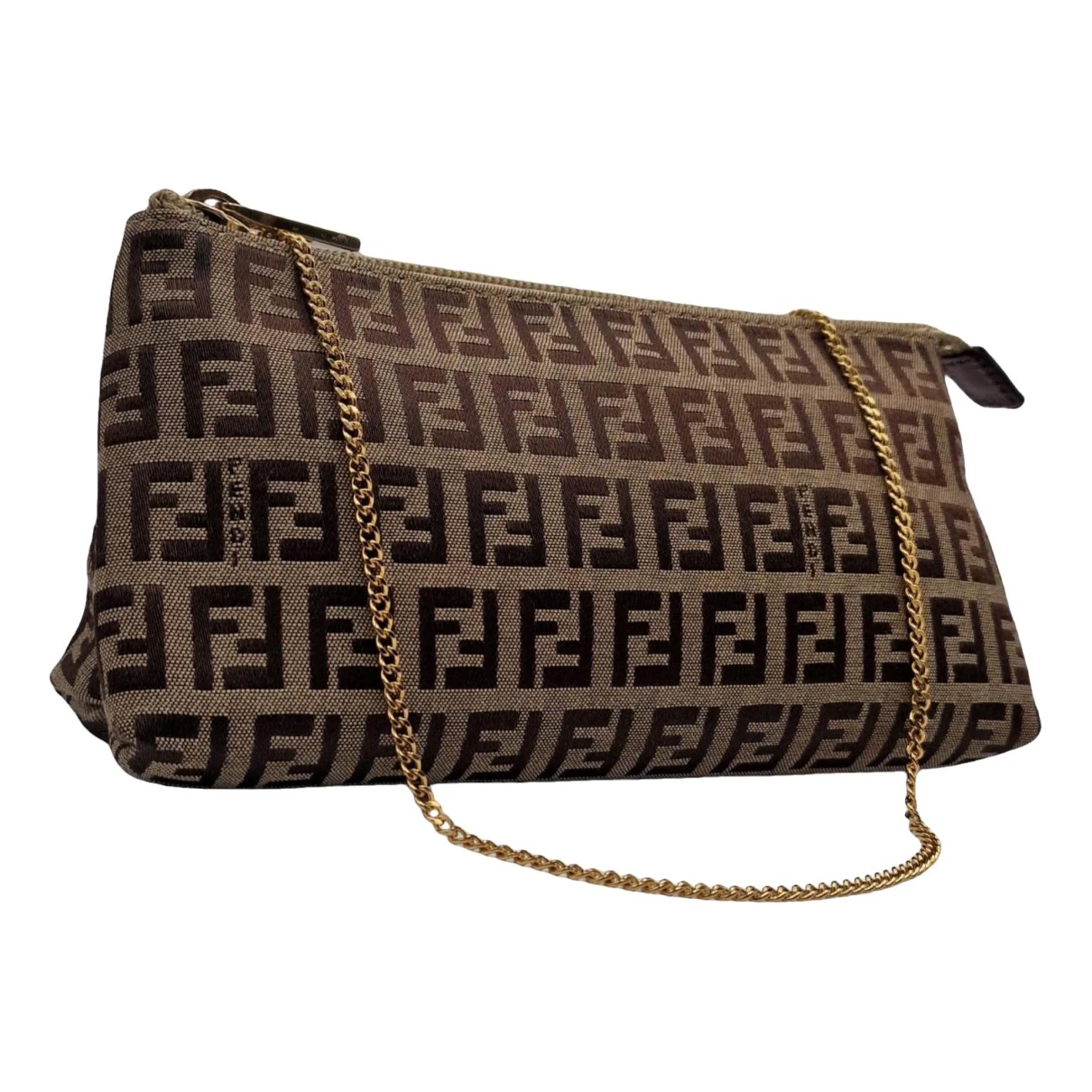 Pre-owned Fendi Baguette Cloth Crossbody Bag In Brown