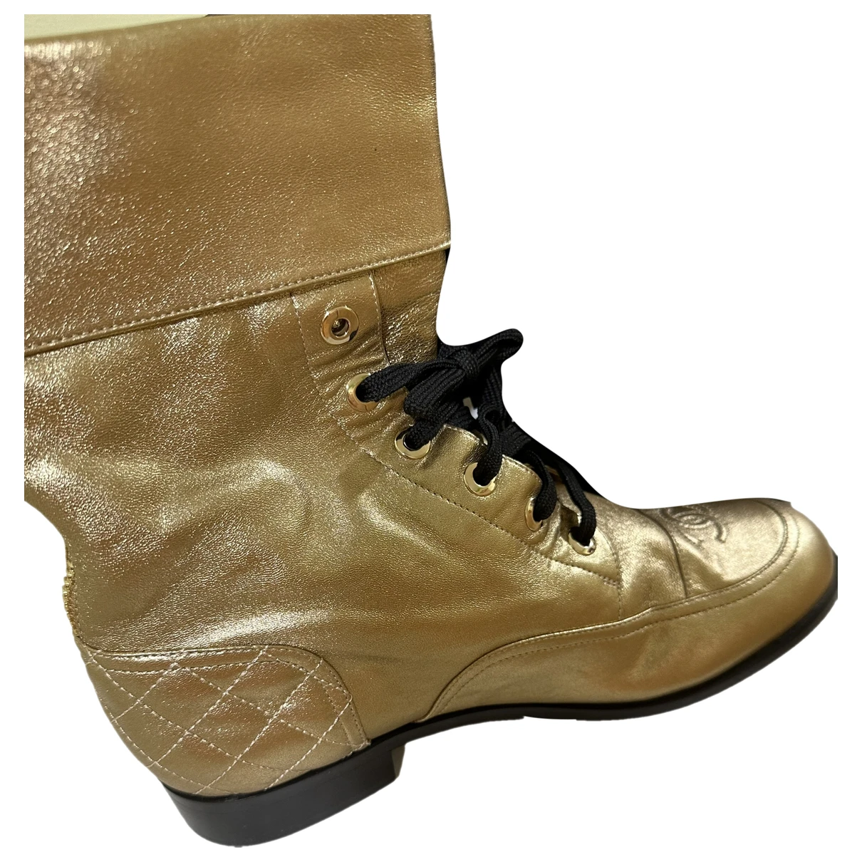 Pre-owned Chanel Leather Ankle Boots In Gold