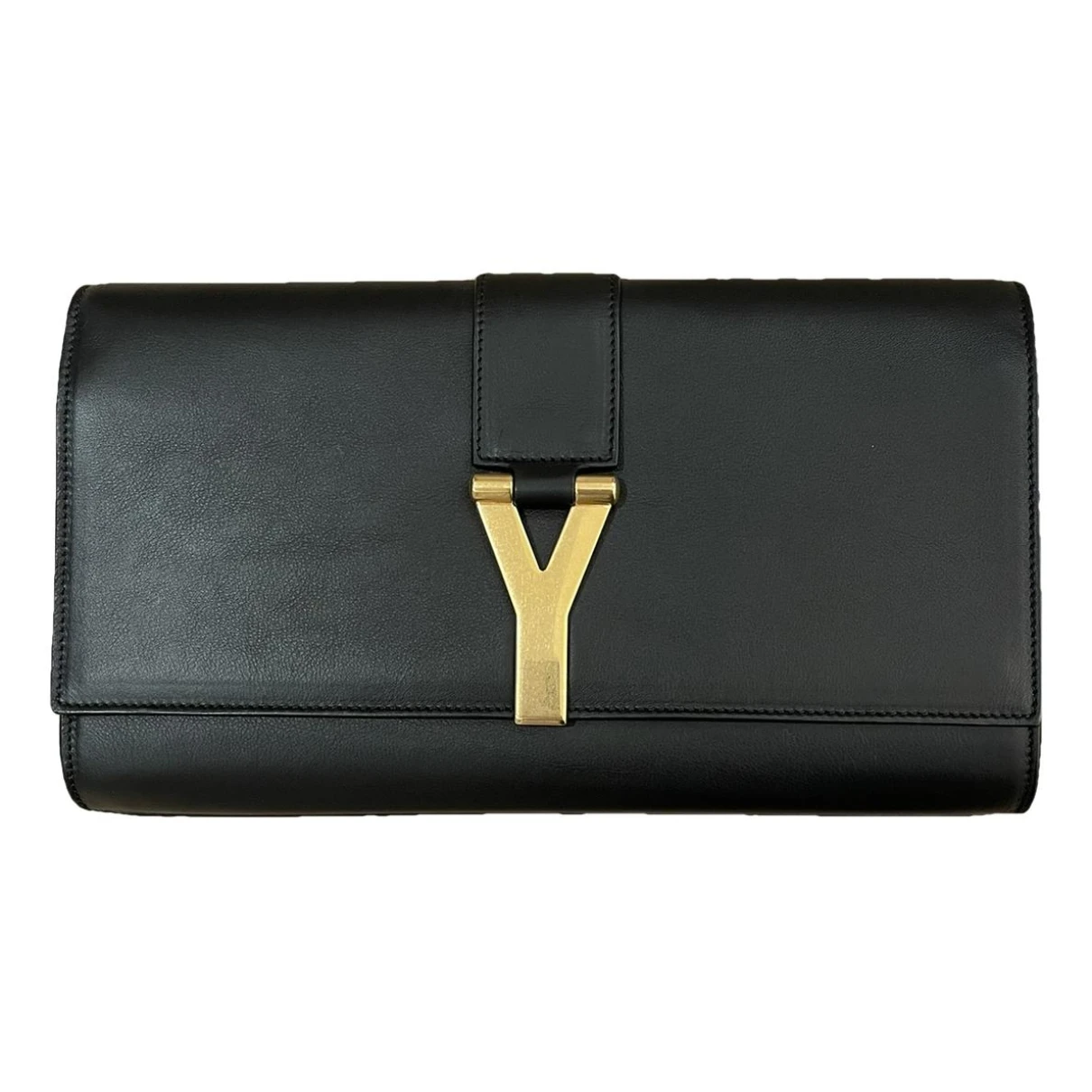 Pre-owned Saint Laurent Chyc Leather Clutch Bag In Black