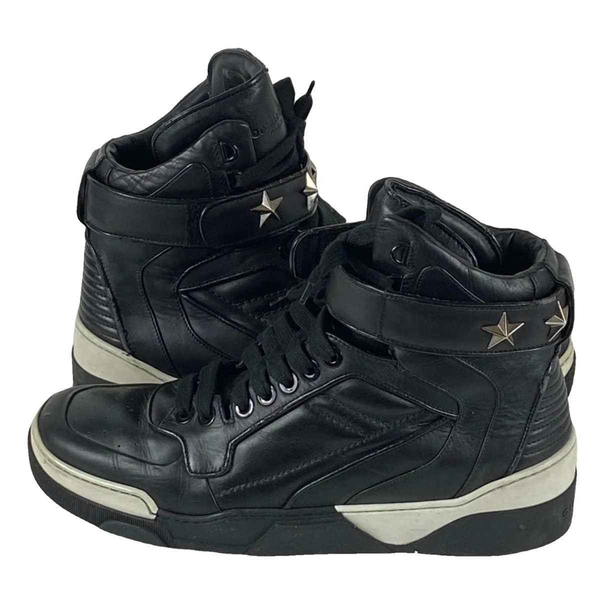 Pre-owned Givenchy Tyson Leather High Trainers In Black