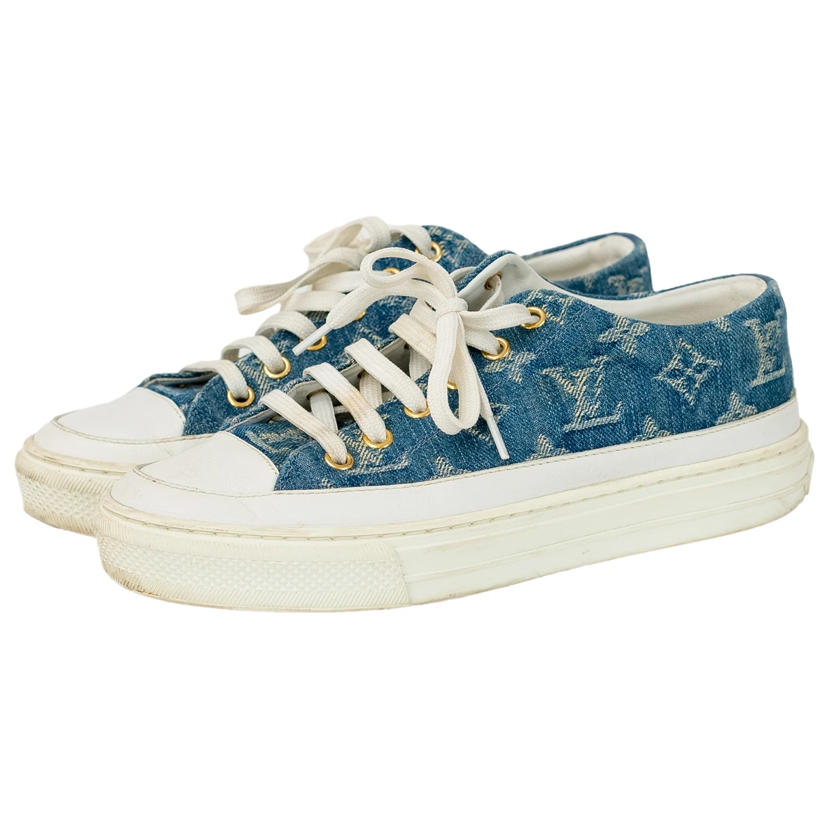 Pre-owned Louis Vuitton Stellar Leather Trainers In Blue