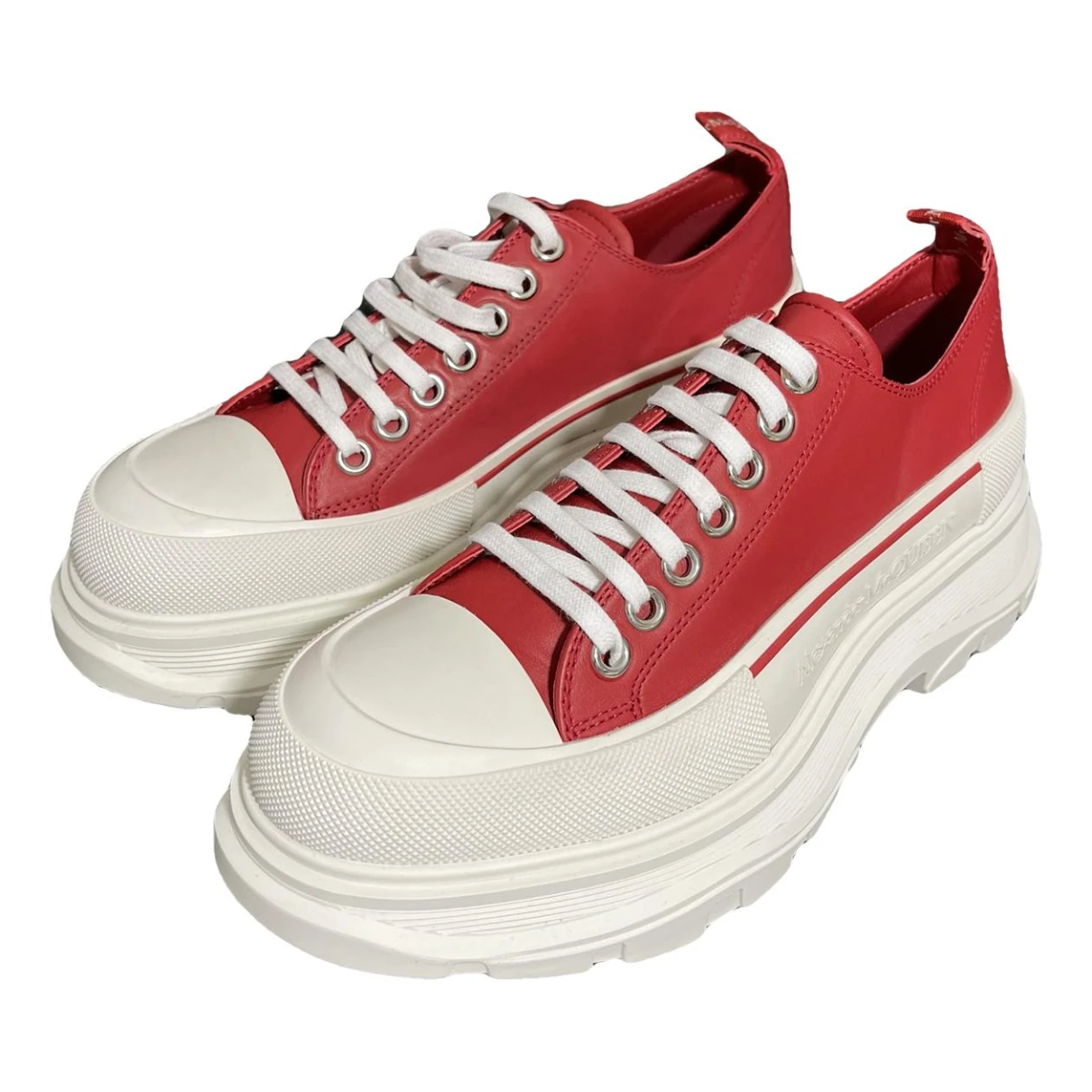 Pre-owned Alexander Mcqueen Tread Slick Leather Low Trainers In Red
