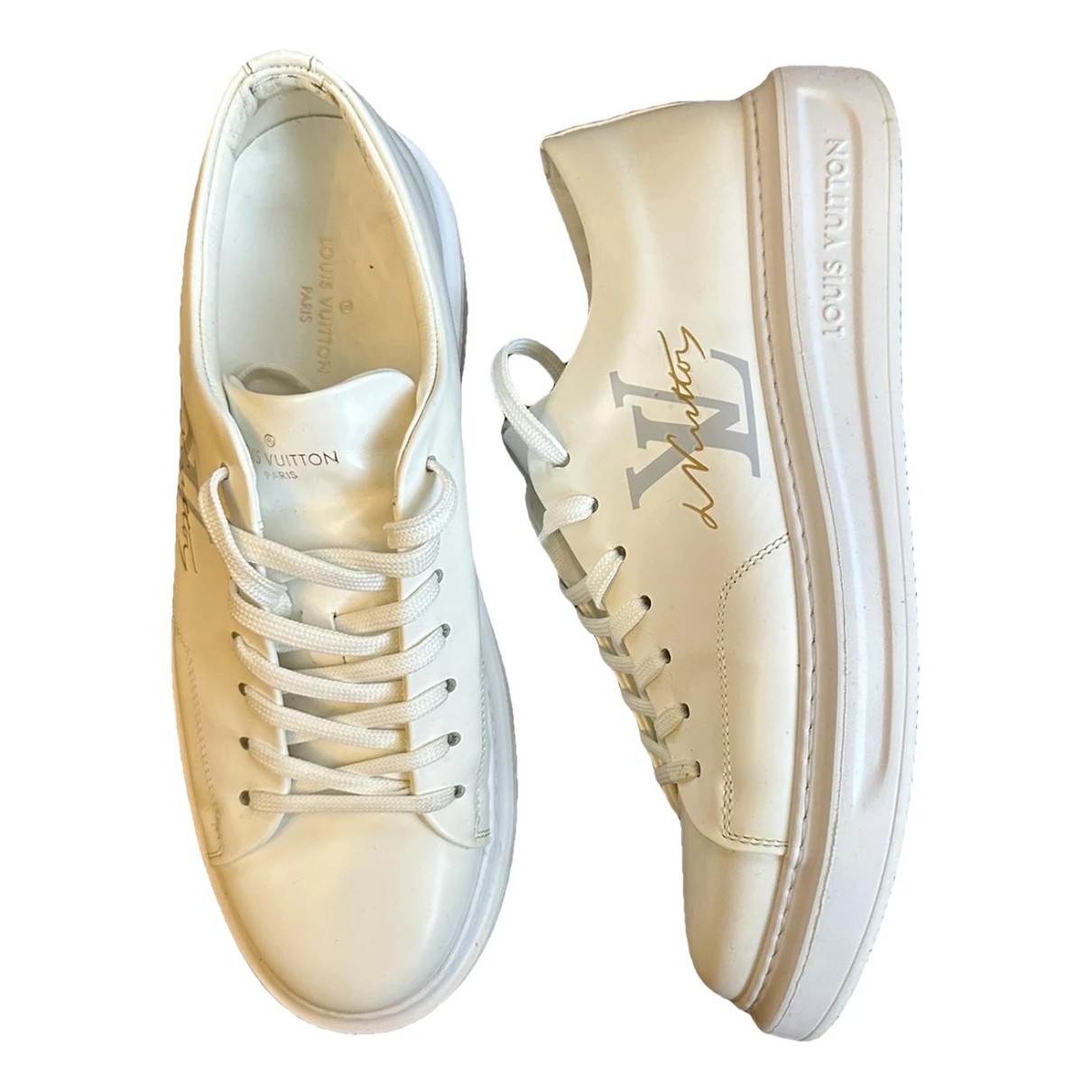 Pre-owned Louis Vuitton Beverly Hills Leather Low Trainers In White
