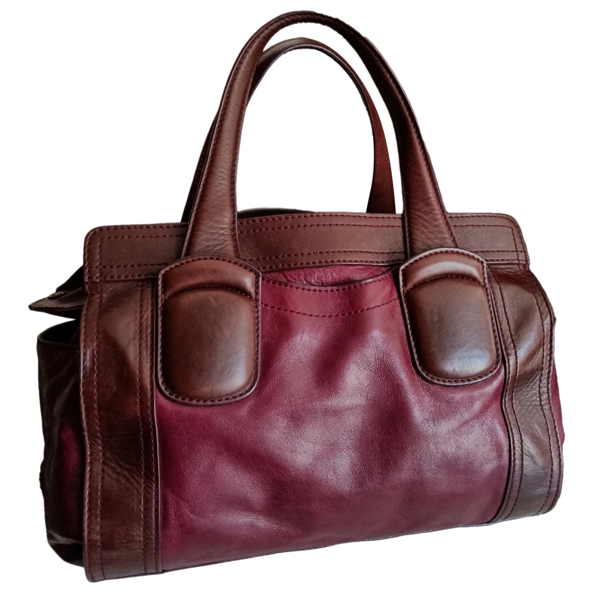Pre-owned Max Mara Leather Tote In Burgundy