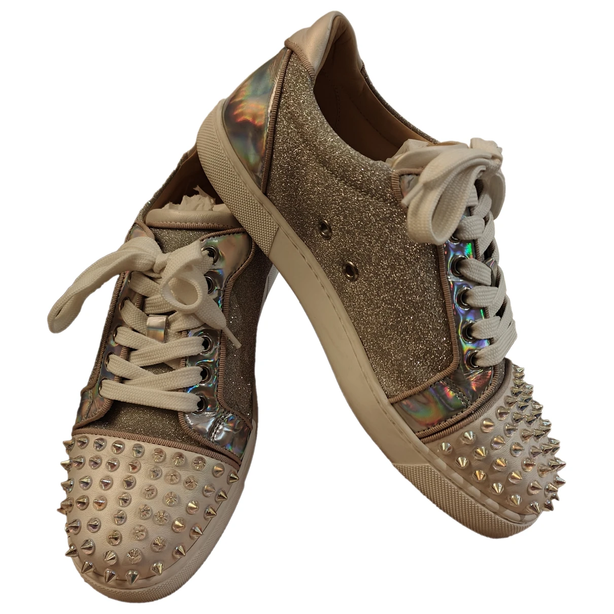 Pre-owned Christian Louboutin Gondolita Glitter Trainers In Grey