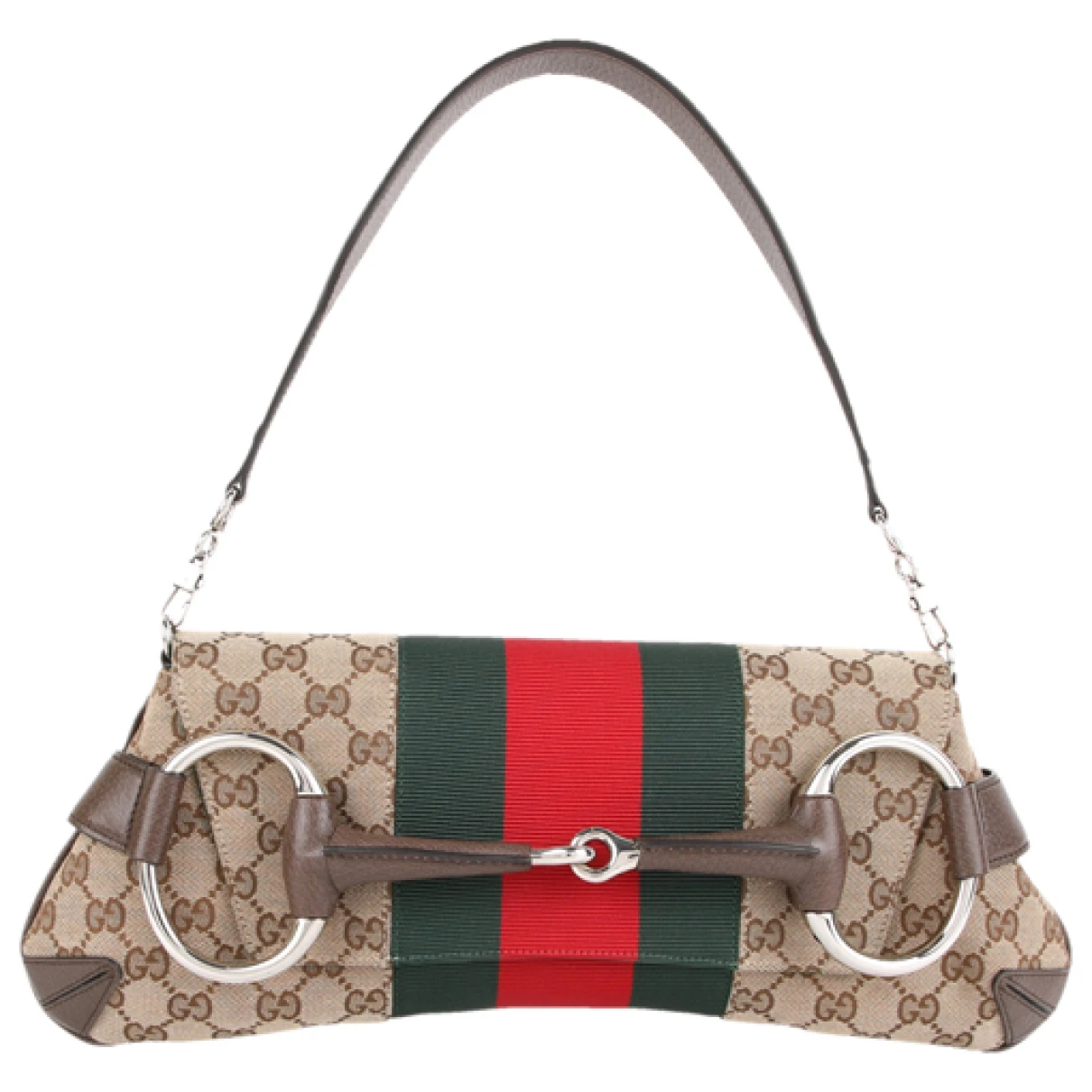 Pre-owned Gucci Horsebit Chain Cloth Handbag In Beige