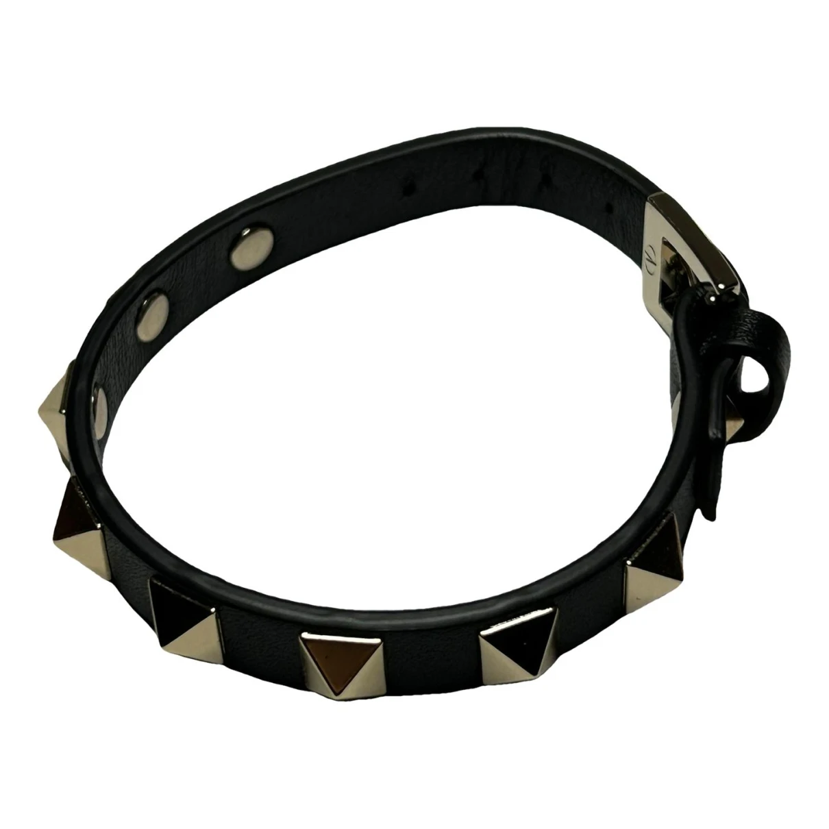 Pre-owned Valentino Garavani Leather Bracelet In Black