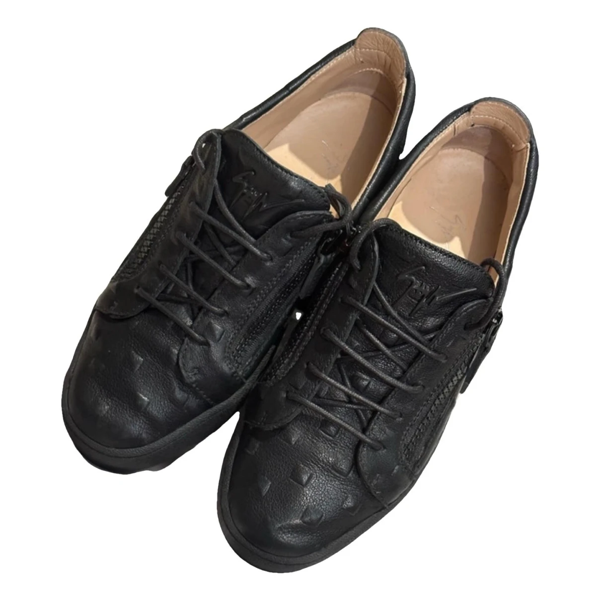 Pre-owned Giuseppe Zanotti Coby Leather Low Trainers In Black