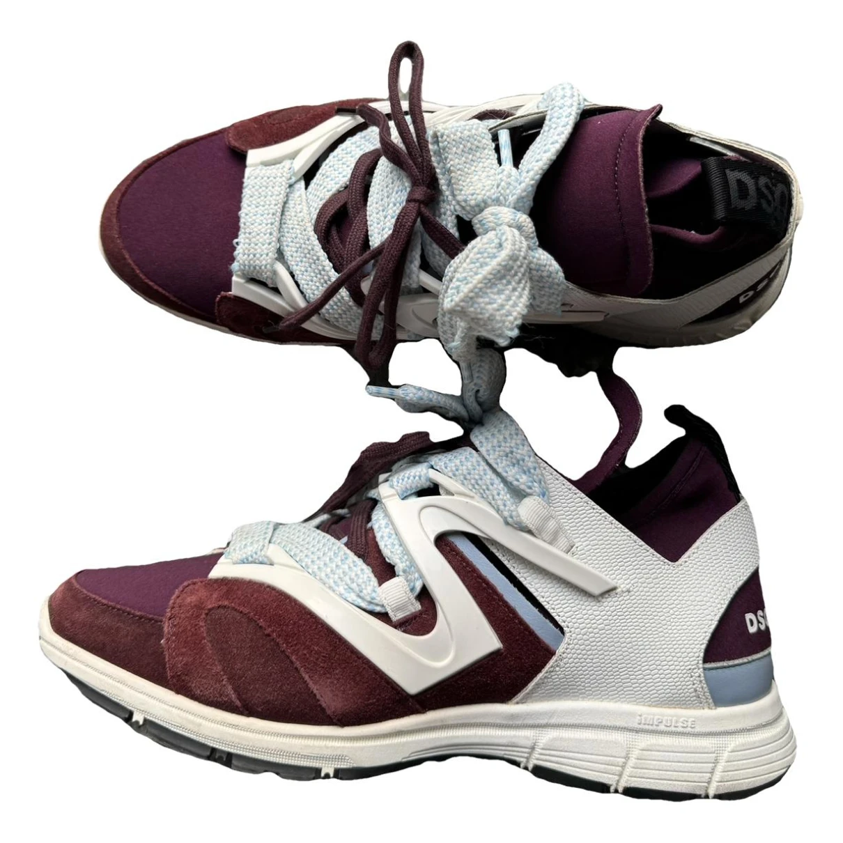 Pre-owned Dsquared2 Leather Trainers In Burgundy