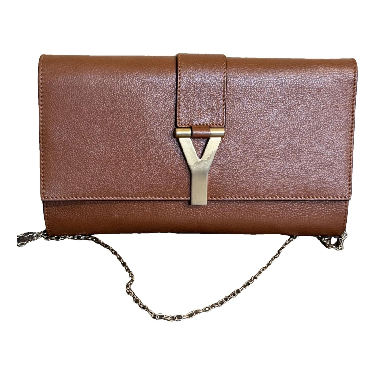 Pre-owned Saint Laurent Leather Clutch Bag In Brown