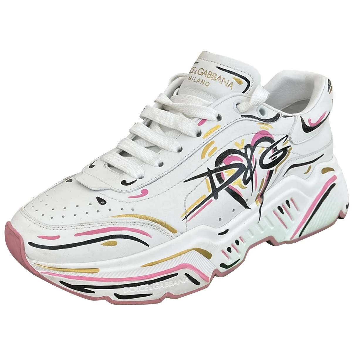 Pre-owned Dolce & Gabbana Daymaster Leather Trainers In White