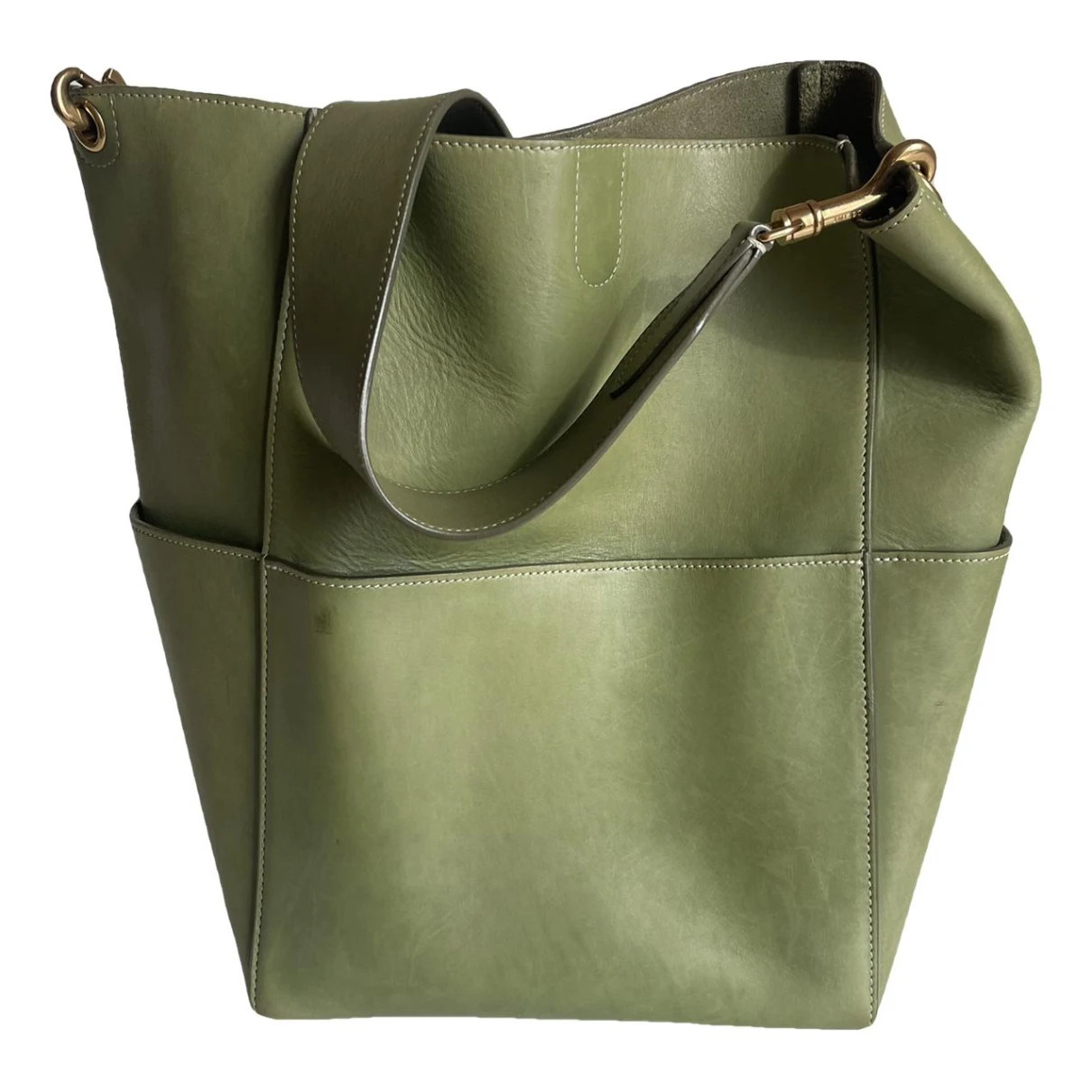 Pre-owned Celine Seau Sangle Leather Tote In Green