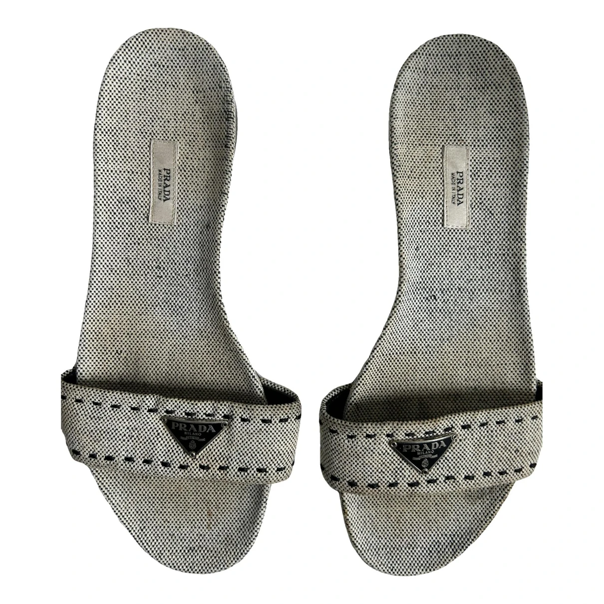 Pre-owned Prada Cloth Mules In Grey