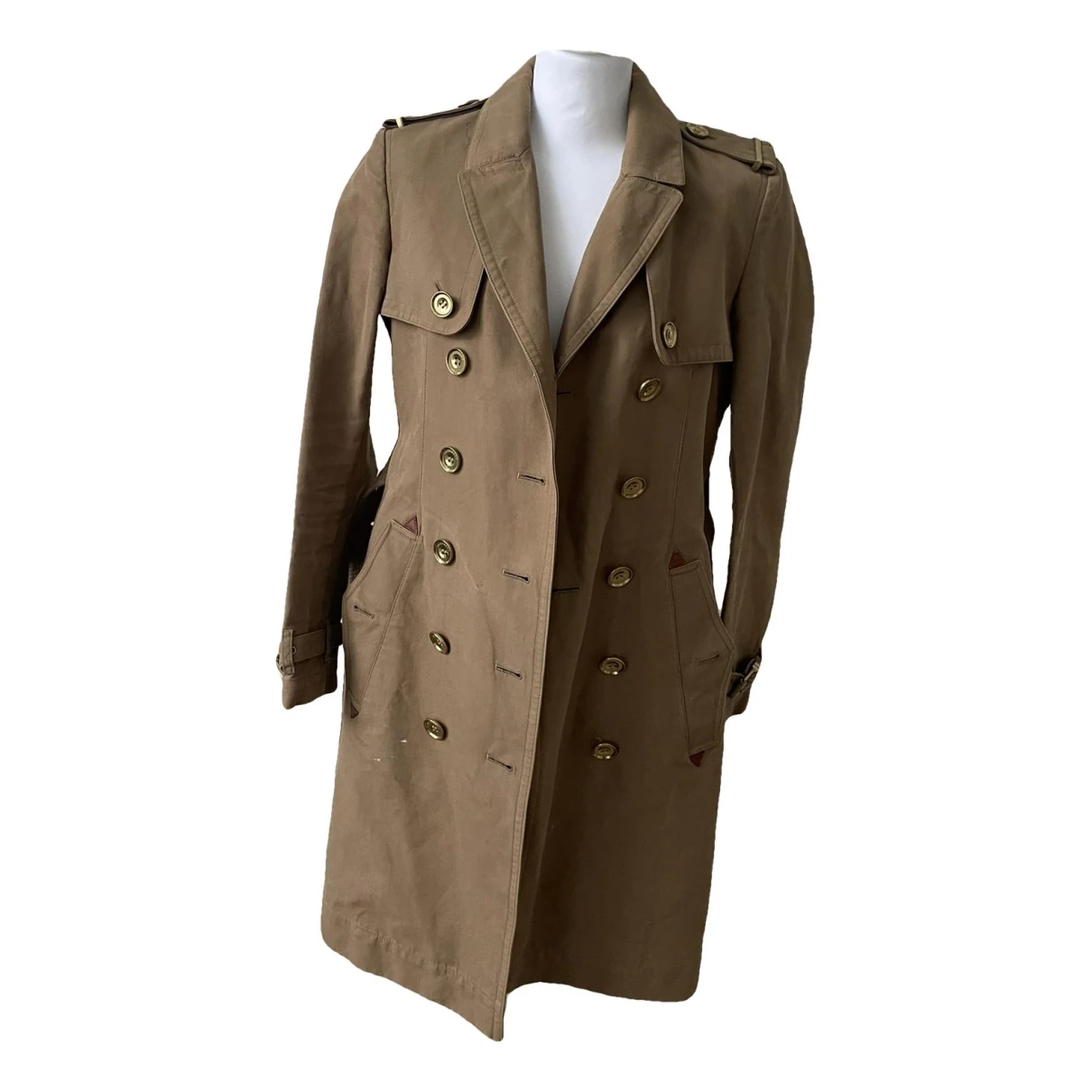 Pre-owned Burberry Leather Trench Coat In Camel