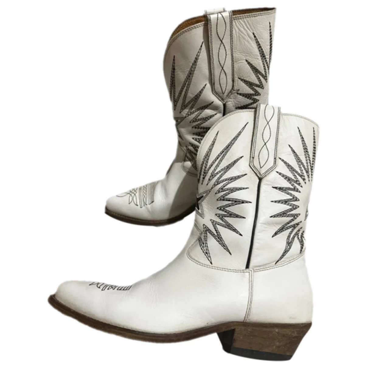 Pre-owned Golden Goose Wish Star Low Leather Western Boots In White