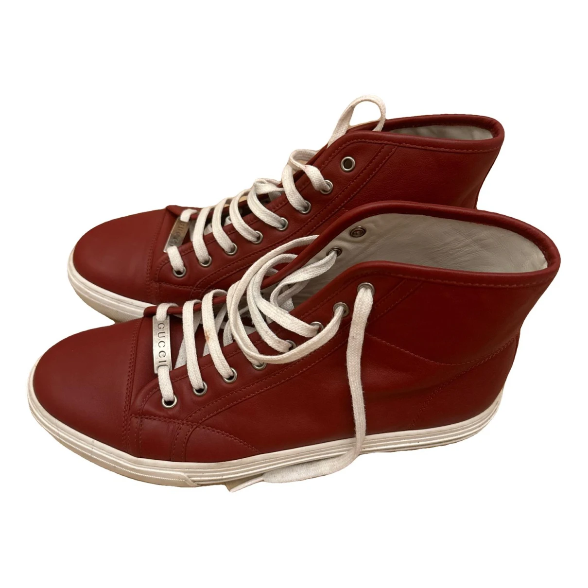 Pre-owned Gucci Leather High Trainers In Red