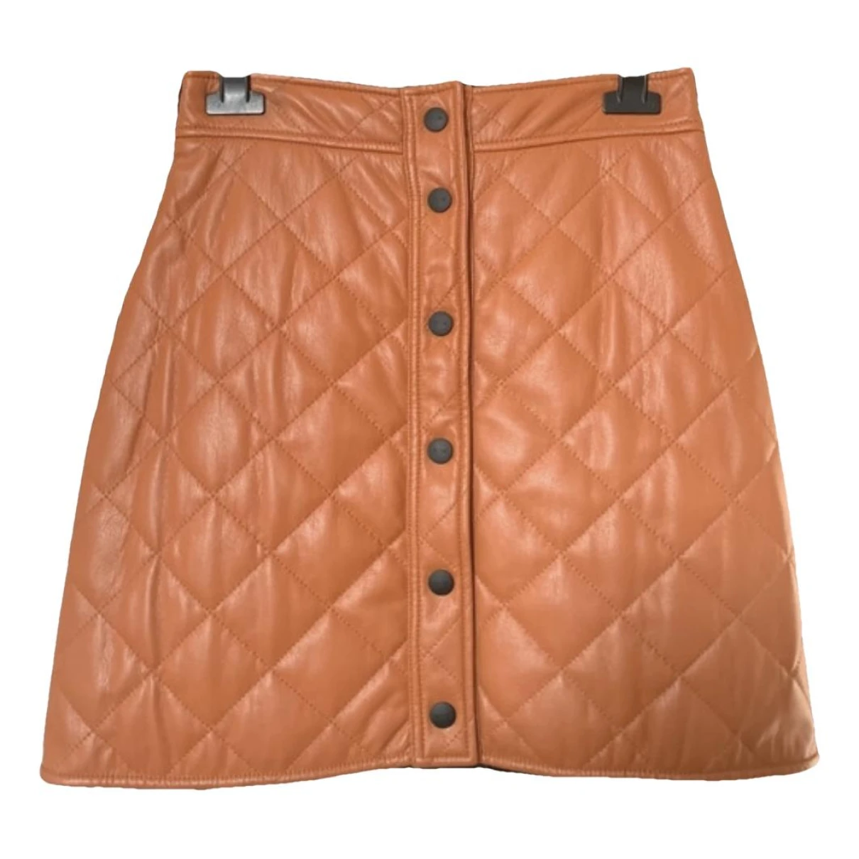 Pre-owned Msgm Leather Mini Skirt In Orange