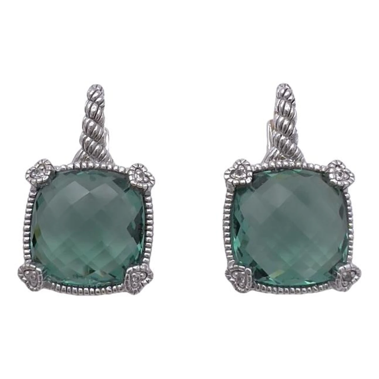 Pre-owned Judith Ripka Silver Earrings In Green